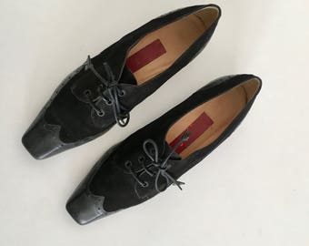Sz 36 Italian Lace up Leather and Suede Oxford Wingtip Shoes