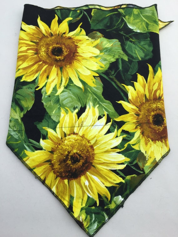 Sunflower Power: Hidden Pocket Bandana w/ Sunflower print on Black Cotton