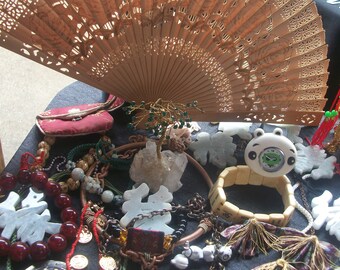 Lot of vintage costume jewelry Asian pieces variety trinkets