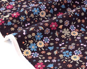 Japanese cotton linen floral background chocolate x 50cm