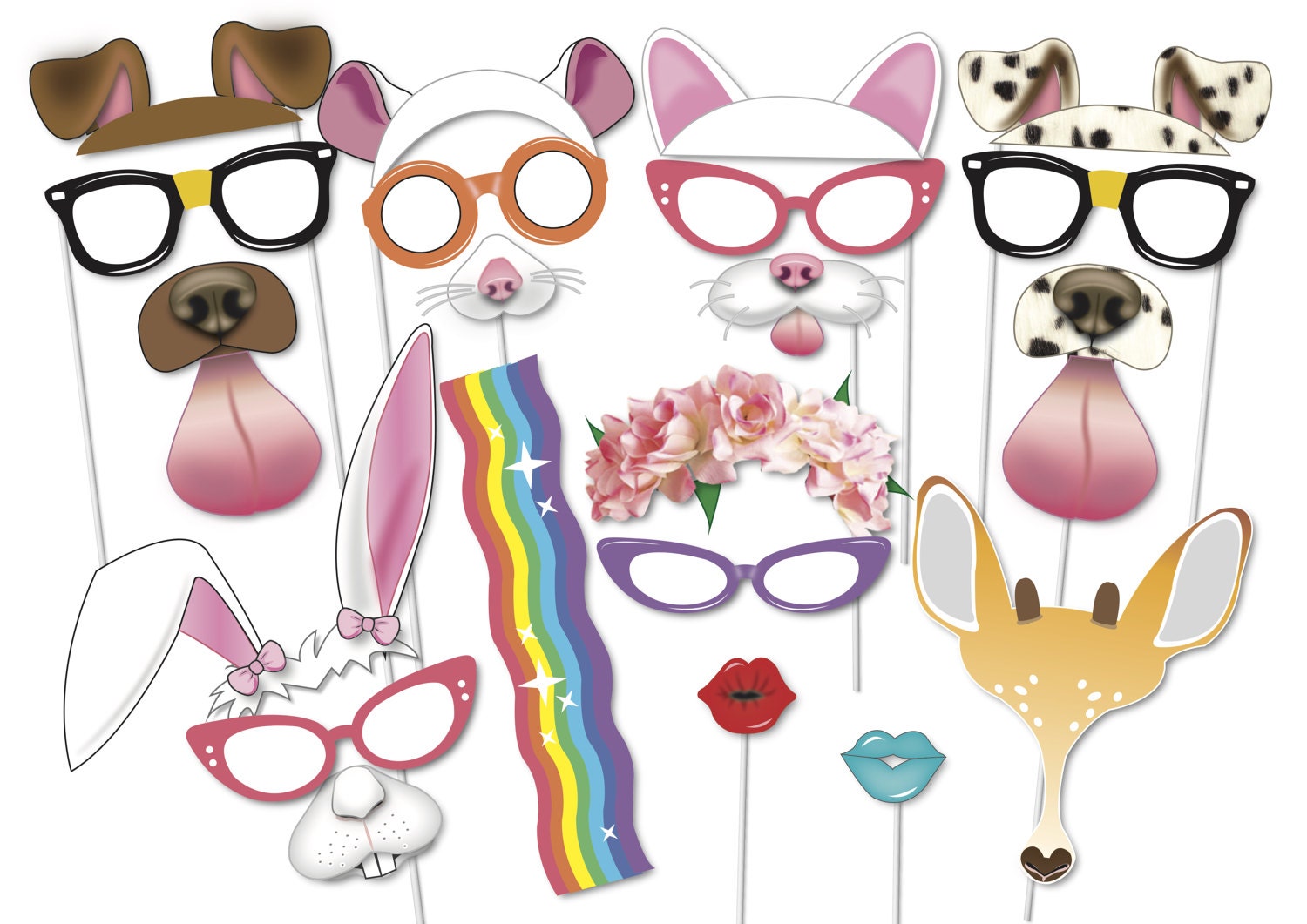 Cats and Dogs Party Photo booth Props Set 21 Piece PRINTABLE