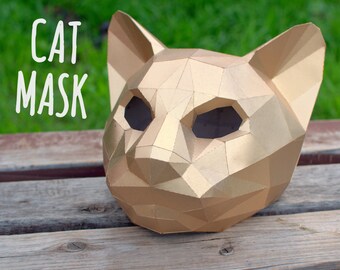 Cat mask (template for print & instruction) / Maine Coon / Kitty / PDF pattern / Haloween mask / DIY Gift 3D Paper Animal / 3D Origami Cat