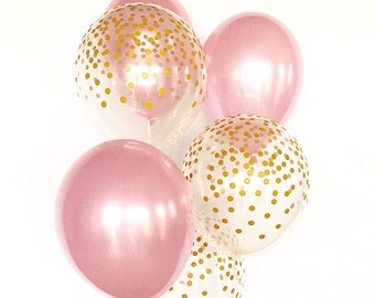 Pink and Gold Confetti Look Latex Balloon~Pink & Gold First Birthday~Baby Shower~Bridal Shower~Wedding~Pink Gold Decor~Gold Confetti Balloon