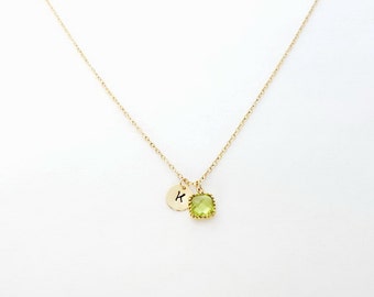 Peridot Necklace, August Birthstone Initial Necklace, August Birthstone, Personalized Necklace, Bridesmaid Gift, Initial Necklace,