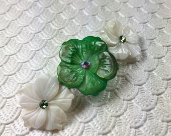 Greenery and White Plumeria Mother of Pearl Flower Barrette