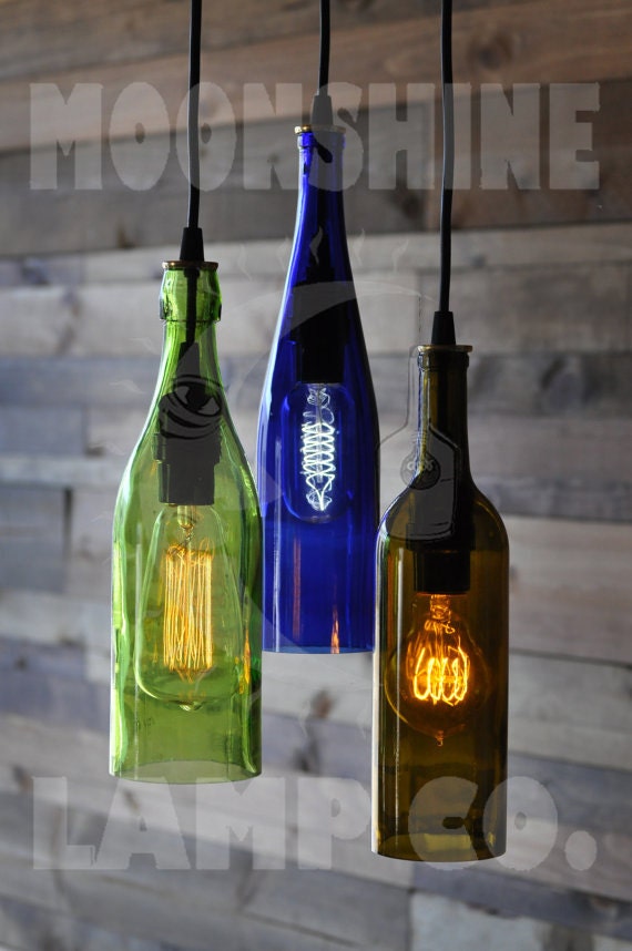 The Vineyard 3 Light Chandelier From Recycled Wine Bottles