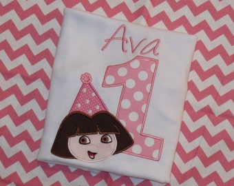 Dora Birthday Shirt, Dora Shirt, Dora birthday outfit, girl birthday shirt, 1st, 2nd birthday shirt, 3rd birthday shirt, sew cute creations