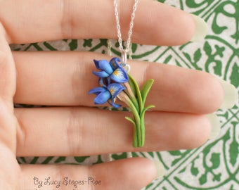 Hand Sculpted Iris Pendant and Chain