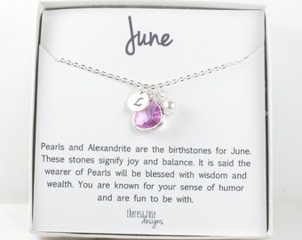 Personalized June Birthstone Silver Necklace, Light Amethyst Necklace, June Birthday Jewelry, Personalized Silver Necklace #869
