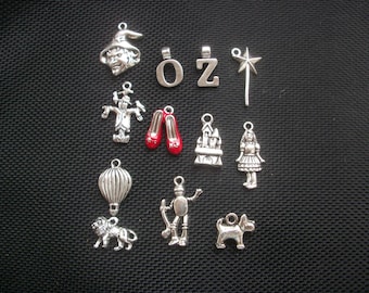 12 Wizard of OZ Assorted Silver Tone Metal Charms
