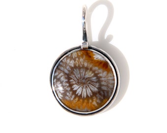 Coral pendant, fossilized coral in sterling silver