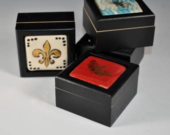 Wood ring Box, Ring Box, Keepsake Box, Ceramic Tile box