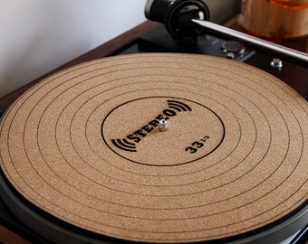 Cork Turntable Slipmat - Engraved LP 33 1/3 Design - Anti-Static Slipmat for Vinyl Records