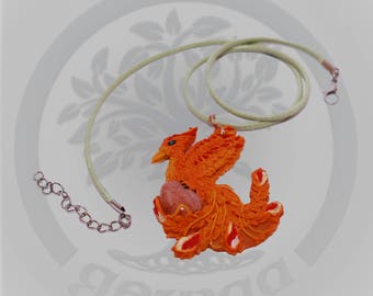 sunstone inbeded polymer clay phoenix pendant and necklace