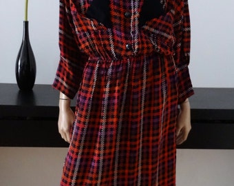 Vintage 80s houndstooth Black/Pink/Purple dress size M/L