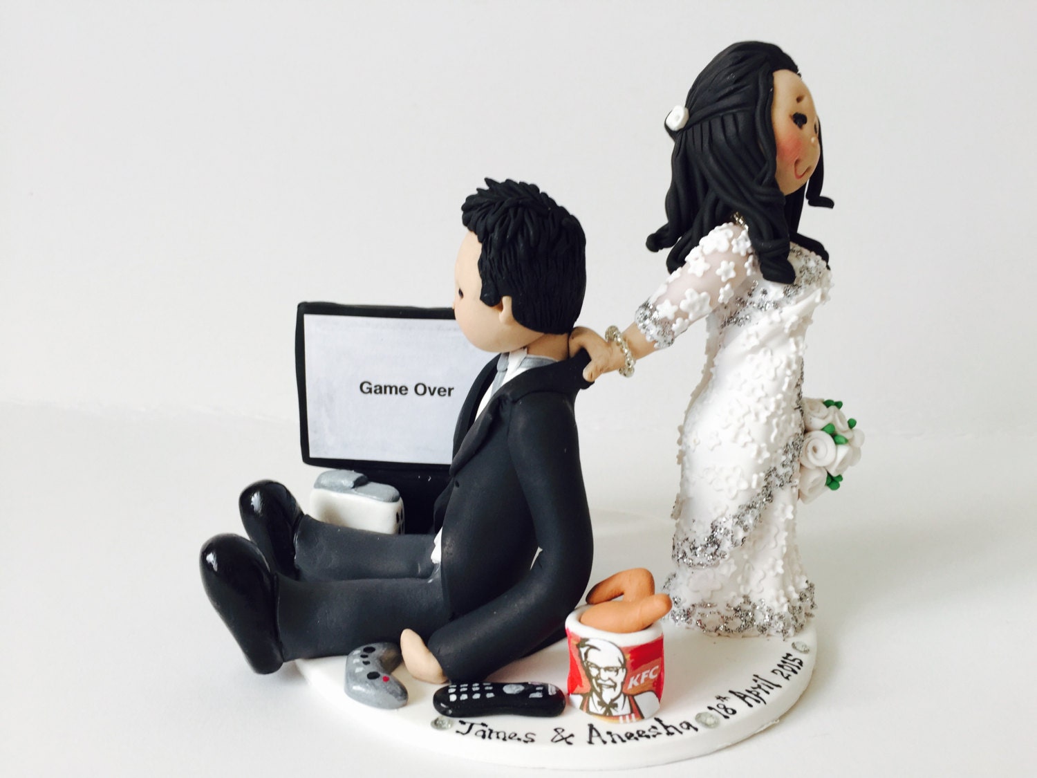 Bride Pulling Groom From Computer Cake Topper Bride Pulling Groom From Computer Cake Topper