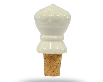 White Decorative Wine Stopper, Unique Hostess Gift, Ceramic and Cork Bottle Stopper, Thoughtful Wedding Gift, Wine Bottle Accessory