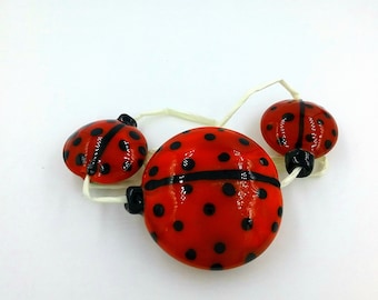 Handmade Italian glass lady bug beads