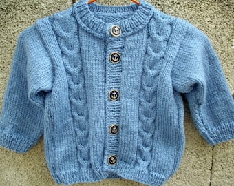 Gilet manche longue taille 18 mois / 2 ans Acrylique Bleu