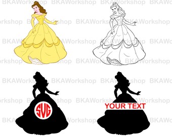 Belle svg - Belle stencil - Belle silhouette - Belle monogram digital clipart for Design or more, files download svg, png