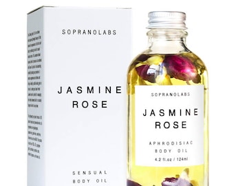 Jasmine Rose Body Oil. Sensual Natural Moisturizer. Spa Massage Organic Oil with Rose & Jasmine Flowers. Luxurious Hydration. Aphrodisiac