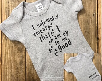 I Solemnly Swear That I Am Up To No Good Baby Bodysuit - Gray Baby Creeper - Baby Gift - I Solemnly Swear Baby Outfit