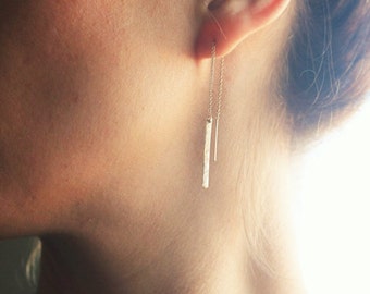 Threader Earrings, Drop Earrings, Gold Earrings, Gold Bar Earrings, Dangling Earrings, Gold, Rose Gold