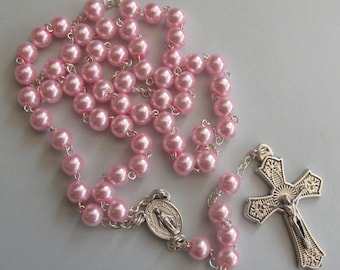 Glass Pearl Rosary (Pale Pink)