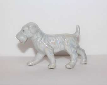 Vintage Terrier Dog, White Dog Figure, Iridescent Dog Figurine,Vintage Ceramic Dog
