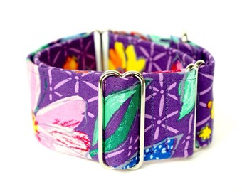 Martingale collar, Greyhound Collar, Galgo Collar, Saluki Collar, Sighthound Collar, Floral Collar, Purple Martingale, Cotton Dog Collar