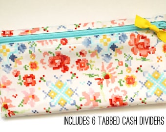 Envelope system wallet with 6 dividers | Dave Ramsey budget | watercolor laminated cotton