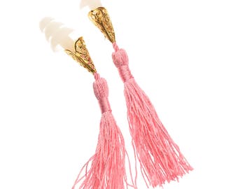 Breakfast at Tiffany's Inspired Tassel Earplugs in Pink