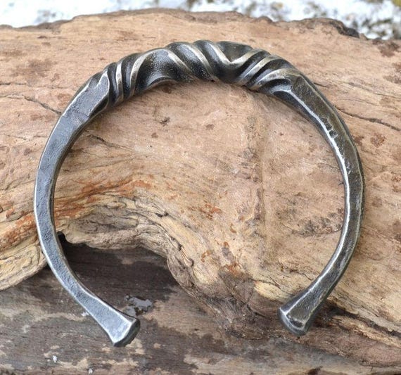 Hand FORGED IRON BRACELET Wrought Iron Steel Black Jewelry