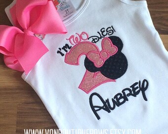 Pink mouse bow Personalized Boutique Number Birthday two 2nd flutter Girls Applique Short Long Sleeve Shirt Tank icing shirt
