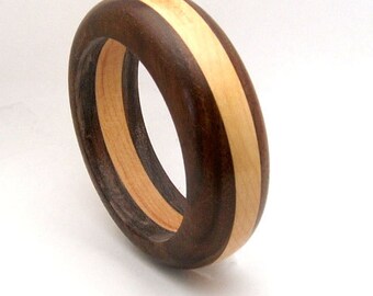 Handmade Wood Bangle Bracelet Walnut Wood and Cherry Wood