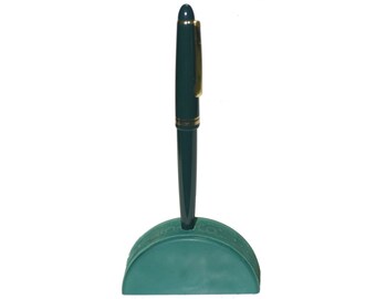 Half Moon Green Hockey Puck Pen Holder With Pen