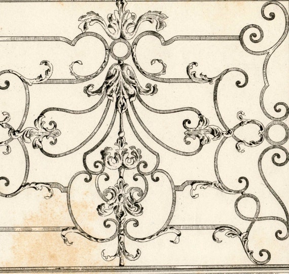 Antique Engraving of a Communion Grill in the Cathedral of Nancy. 1880 French Print of Decorative and Architectural Metalwork. Plate 39