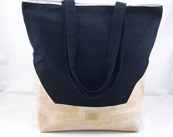 Large shopper bag-from a pleasant canvas in black and Korkstoff