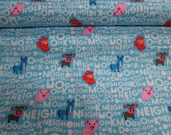 Cotton fabric 100% cotton fabric pig pattern, blue writing