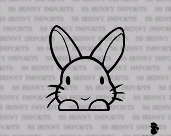 Peeking cute vinyl bunny sticker; rabbit car decal / laptop decal / phone decal, glossy black
