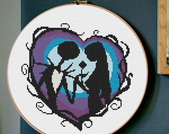 Cross stitch pattern modern disney Skellington Sally and Jack disney PDF hand embroidery Halloween hoop art stitch disney embroidered modern