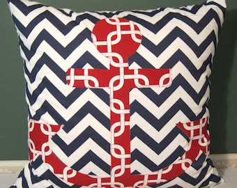 red white blue anchor pillow cover 24 X 24