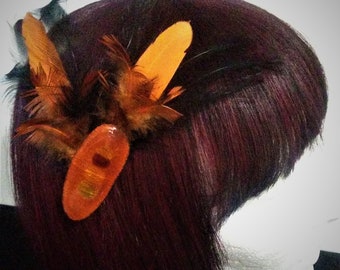 Large Feather Fascinator Barrette Hair Clip