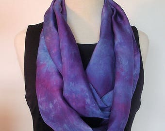 Hand Dyed Silk Infinity Scarf - 11 x 76", Tuquoise, Royal Blue, Fuschia, Long Loop Scarf