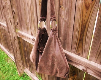 Faux Suede Boho Style Hobo Bag