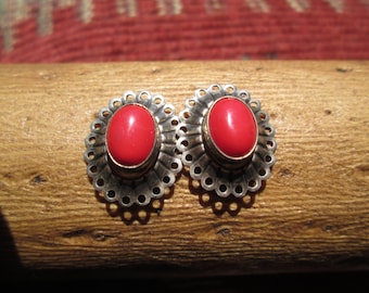 Coral and Sterling Post Earrings