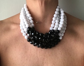 Necklace white black white, bicolor necklace, bib necklace, laminated collier, gift idea for her
