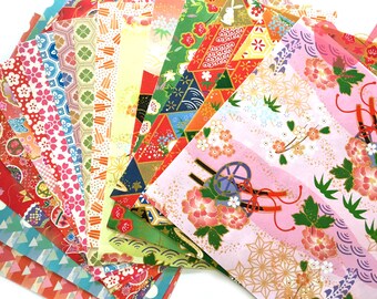 Japanese rice and origami paper ephemera, paper with beautiful golden print set 22