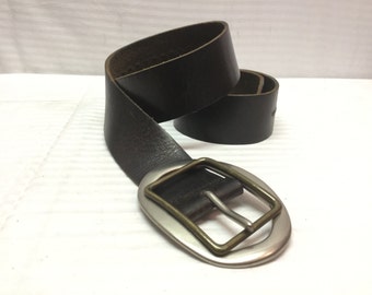 Brown Leather Belt with Buckle, Made in Canada,34"-38"