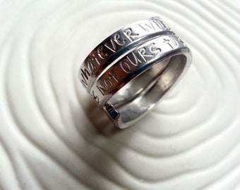 Secret Message Ring - Hand Stamped Personalized Message Ring - Engraved Message - One Piece Stacked Look Message Ring